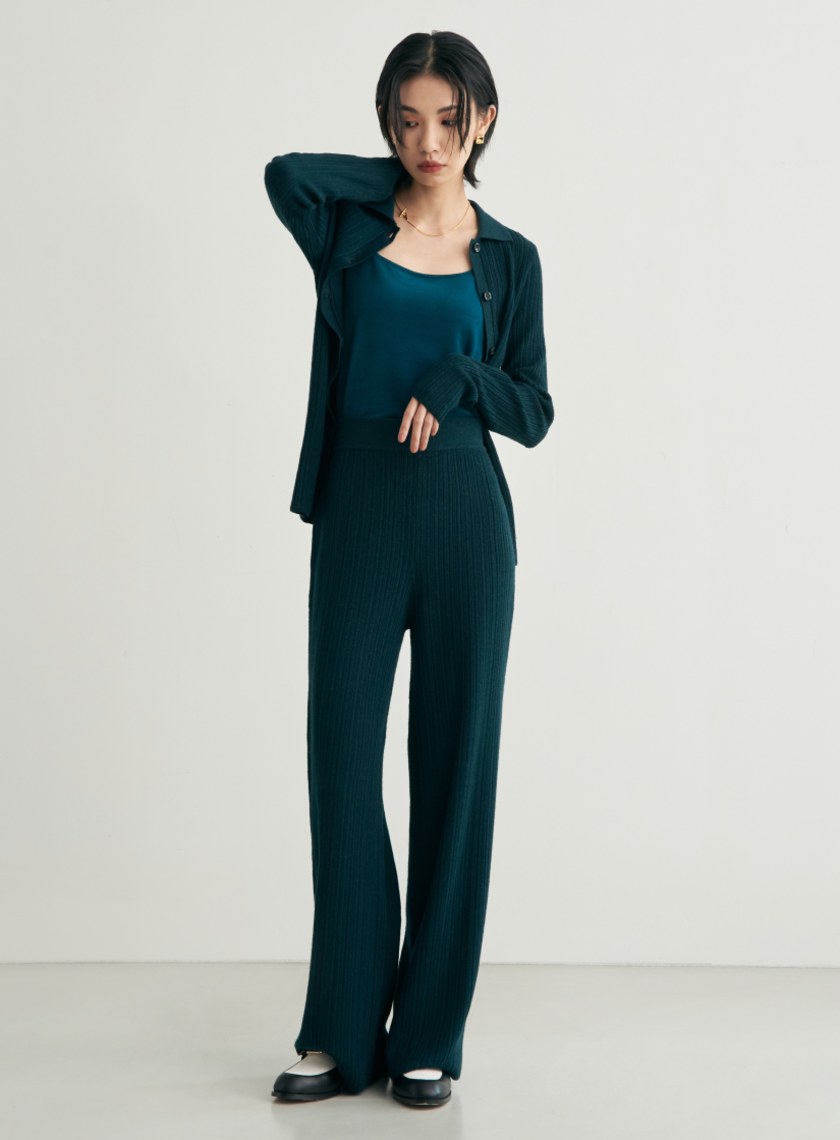 舒適坑條針織長袖上衣